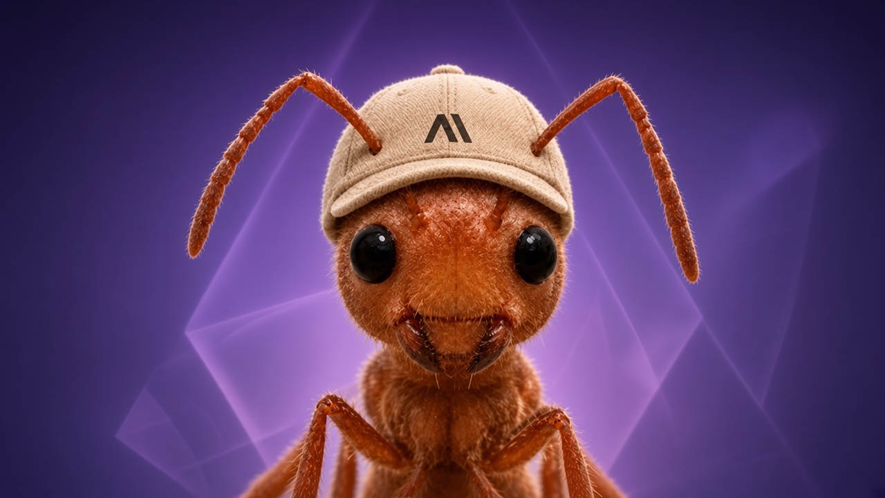 Close-up of Anthropic in a beige cap with the black A mark